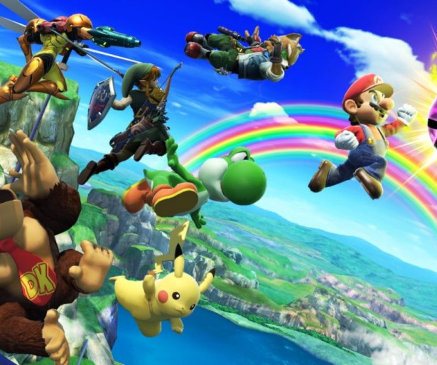 Multiple Smash characters chasing a smash ball