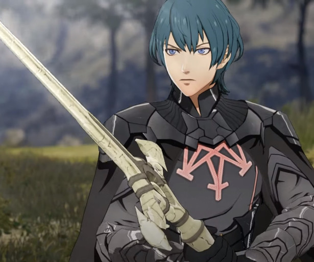 Byleth holding the sword of the creator